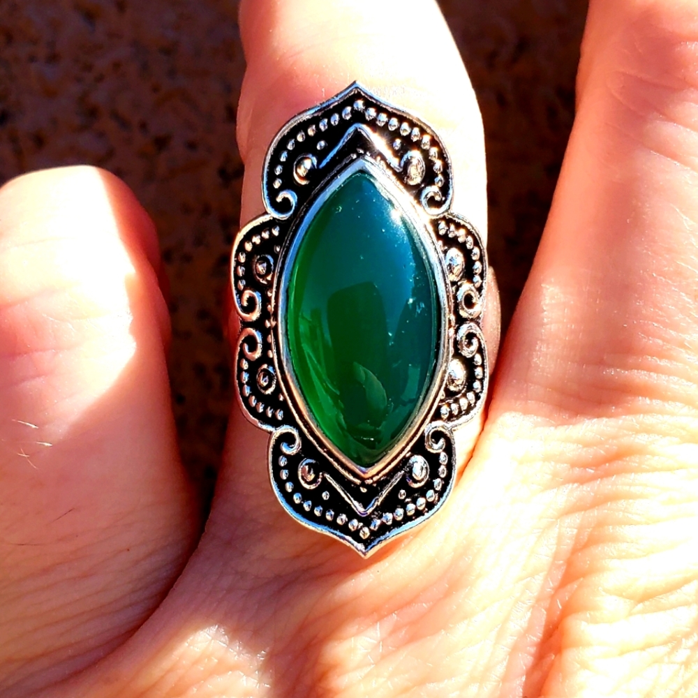 New Green Onyx 925 Silver Ring.